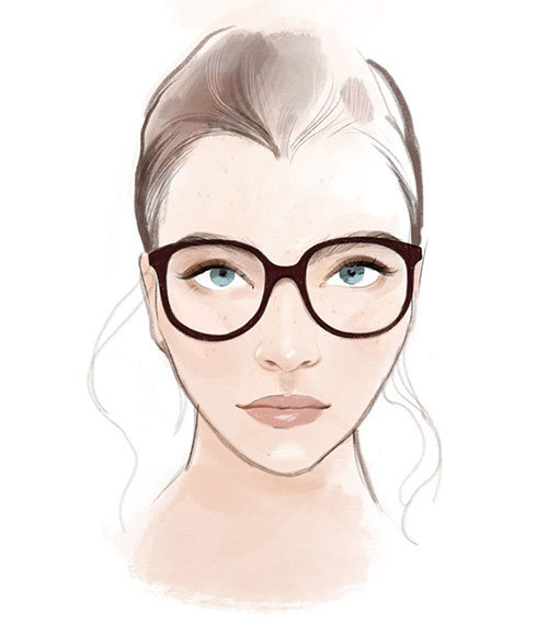 skiss med fyrkantiga glasögon på kvinna